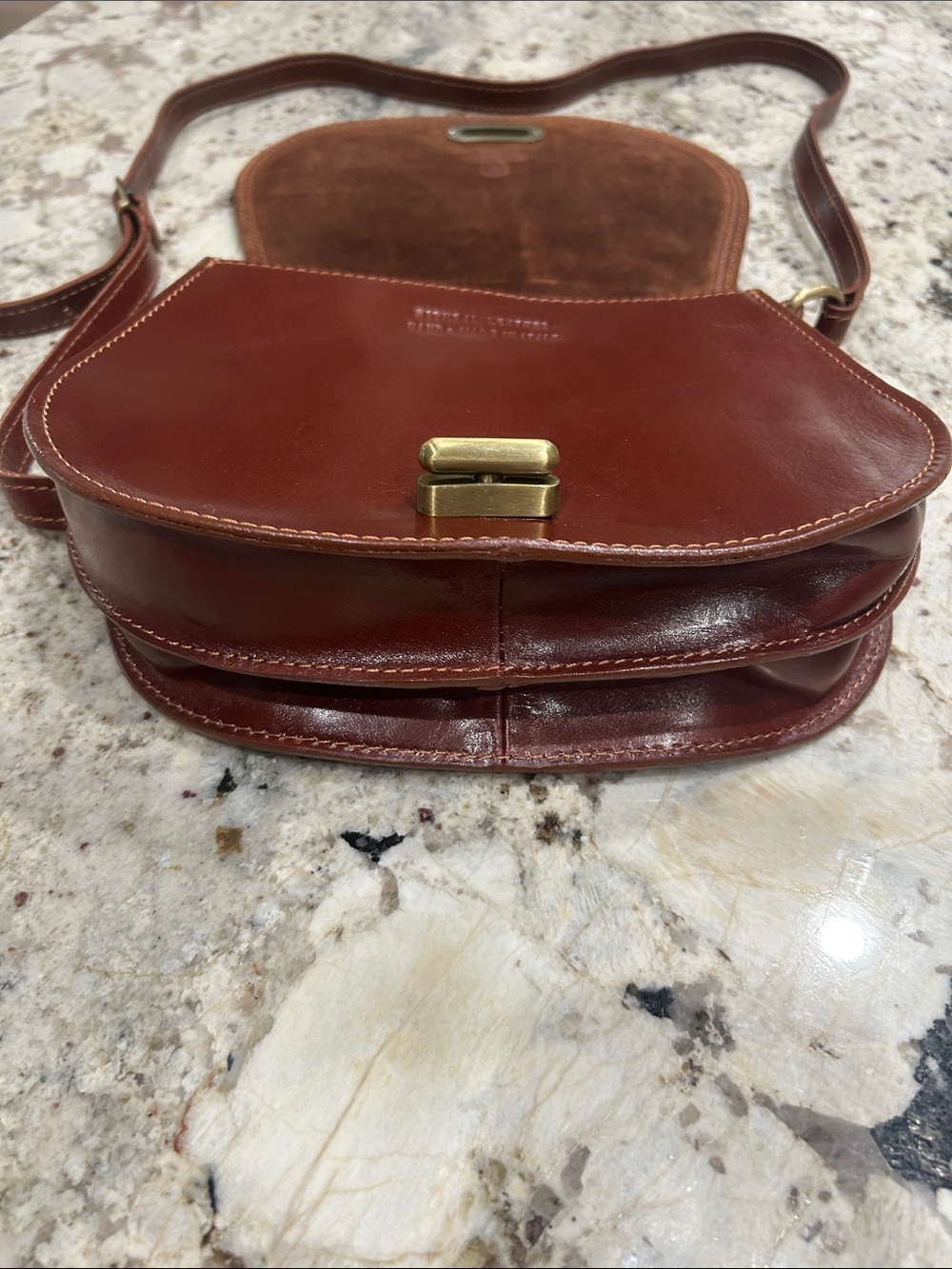 Italian Leather Saddle Crossbody Bag with Gold Hardware - Picture 6 of 6